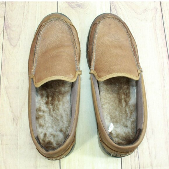 LL Bean All Week Brown Leather Shearling Lined Cozy Moccasin Slippers Size 12 M - Picture 7 of 9